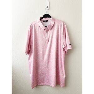 GreenSide Men's Rosa Bella Golf Stretch Performance Polo Shirt Pink‎ White Roses